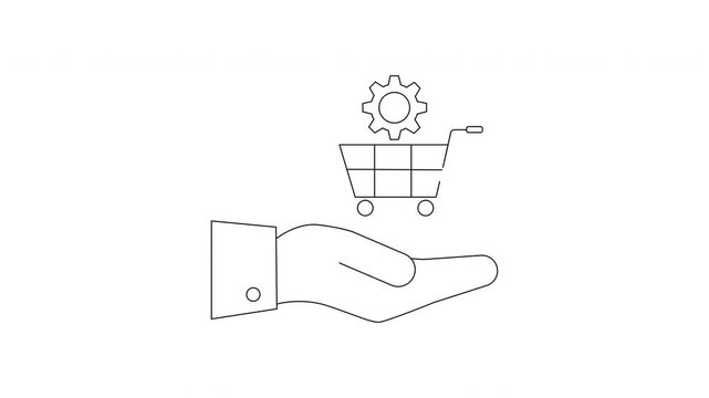 Hand Holding Shopping Cart with Gear Icon Animation.
