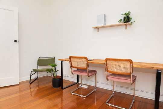 Minimalist Workspace with Modern Furniture and Plants