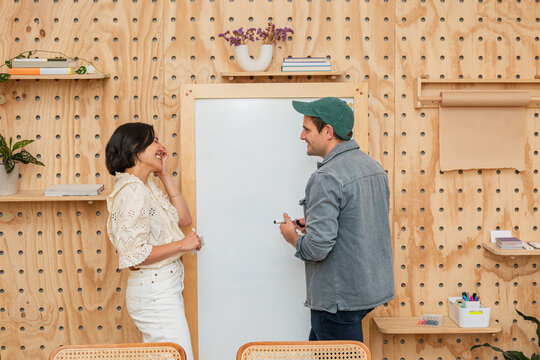 Collaborative brainstorming in a creative workspace.