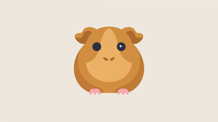 Cute brown guinea pig face flat design icon with big eyes on beige background adorable animal symbol