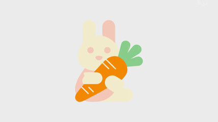 Obraz premium Cute minimalist bunny holding orange carrot icon pastel colors flat design easter symbol food animal graphic resource