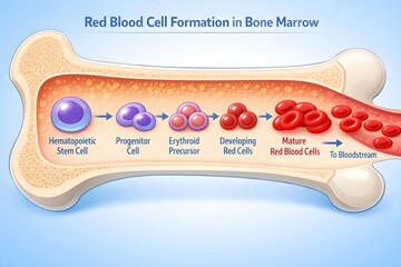 Red Blood Cells Formation From Stem Cells in Bone Marrow Cavity Educational Vector Infographic 
