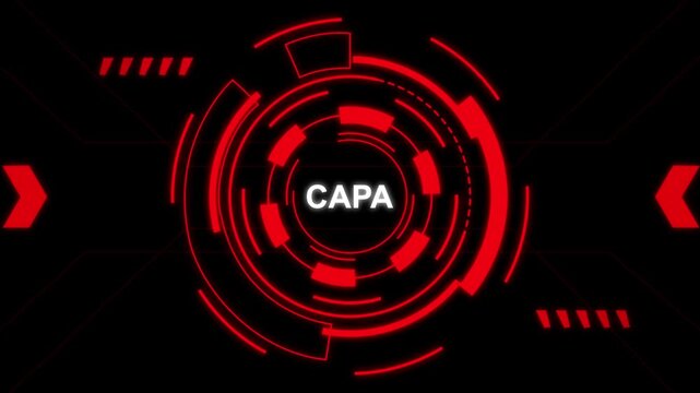 3D red target with CAPA text glowing neon bullseye business success concept.