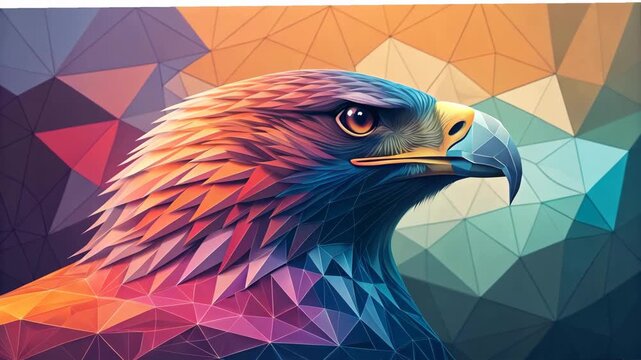 Golden Eagle Profile Close-Up Geometric Low Poly Style Stock Footage