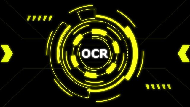 OCR technology digital scan glowing yellow neon circles abstract background motion blur.