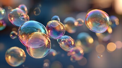 Naklejka premium Photography of bubbles soap with magical rainbow reflections