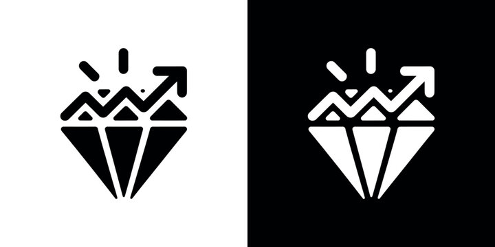 Black and white of diamond with graph and arrow