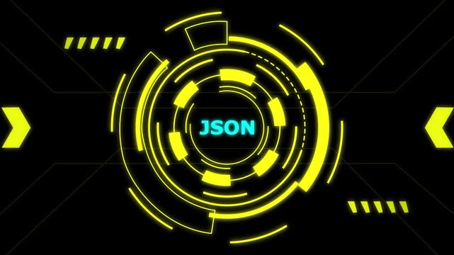 JSON data concept glowing neon circle technology digital coding futuristic cyber glow abstract.