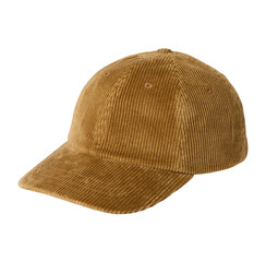 Brown corduroy baseball cap isolated on transparent background