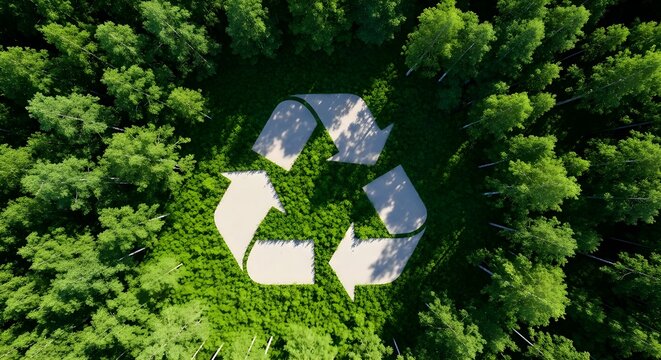 Recycling symbol in a forest clearing