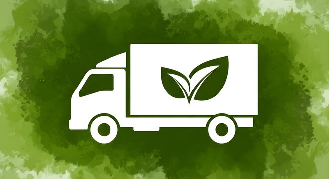 Eco friendly delivery truck with green leaves logo