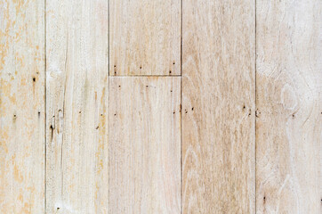 Fototapeta premium empty brown vertical striped wooden table by top view or old white wood wall or floor for home house interior or exterior pattern and texture background or nail wallpaper on vintage retro board timber