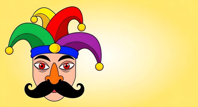 Jester's colorful jester hat and face illustration