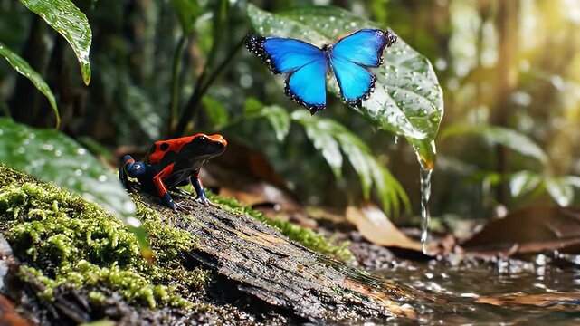 Poison Dart Frogs in Rainforest Habitat.