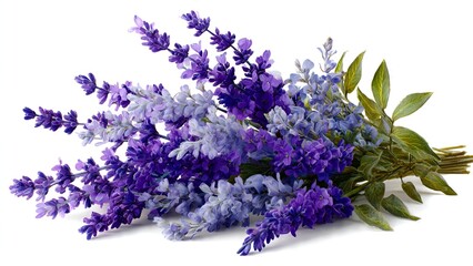 Obraz premium A vibrant bouquet of deep purple and delicate lavender flowers with green leaves is beautifully