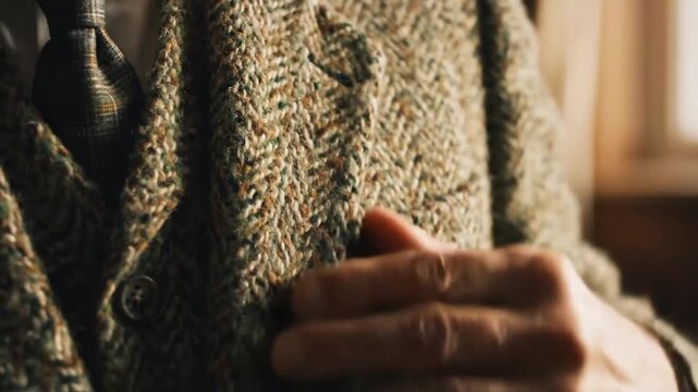 Close-up of Tweed Jacket and Tie in Warm Light