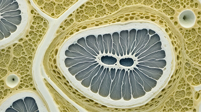 Cancellous bone tissue showing trabeculae and marrow spaces