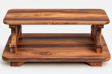 Rustic Brown Wooden Coffee Table with Simple Design on White Backdrop Center Table with Geometric Form and Wood Grain Detail for Interior