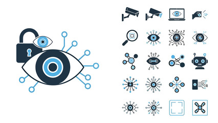 Fototapeta premium Stylized digital eye with circuits representing surveillance and technology concepts.