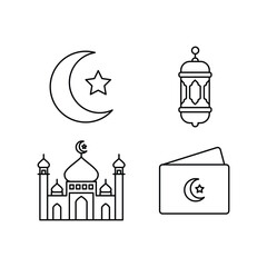 Obraz premium Islamic Line Icons Set Crescent Lantern Mosque Wallet