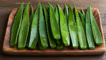 green beans on a wooden board
