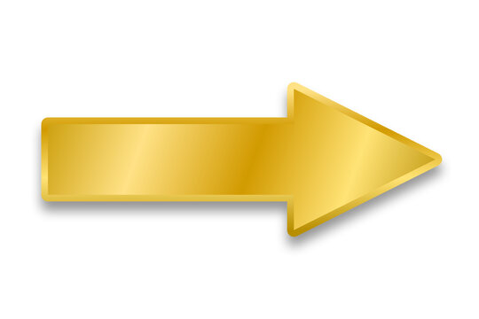 Gold right arrow isolated on transparent background 
