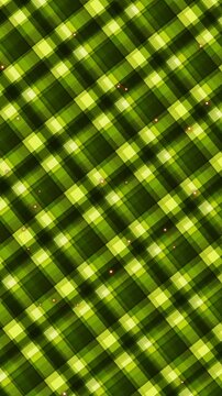 Green Plaid Pattern With Diagonal Lines And Small White Dots Repeating Design