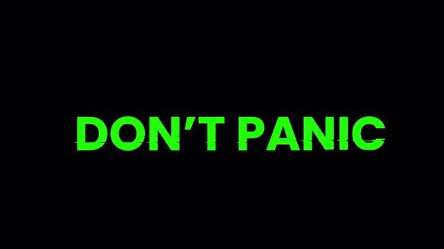 Don&rsquo;t panic green emergency alert text animation on black background, bold digital warning typography loop 4k video
