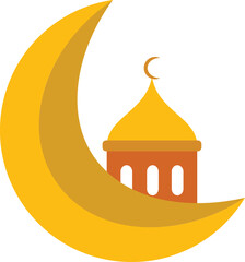 vector crescent moon and yellow mosque © Shaker