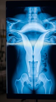 X-ray of the female reproductive system showing uterus and fallopian tubes.