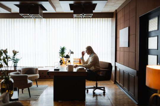 A woman works in an office