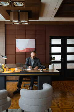 A man works in an office