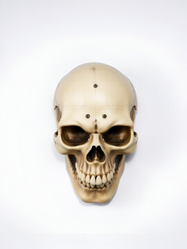 Imitation of a skull with eye sockets and gnashing teeth and it turns on a white background