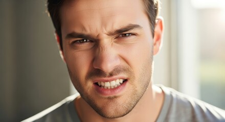 Fototapeta premium Intense gaze of a man expressing frustration and anger.