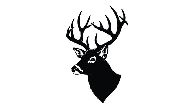 A black silhouette of a buck deer head isolated on white background, Vector