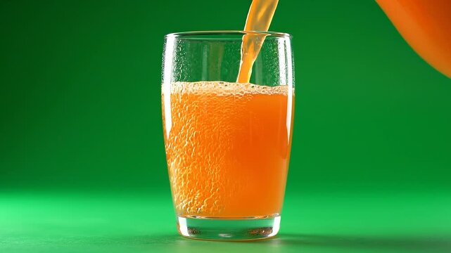 Fresh Carrot Juice Pouring into Glass on Green Screen Background