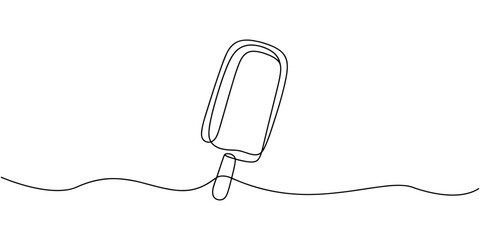 Obraz premium Ice cream bar continuous one line drawing vector illustration, One continuous line drawing of fresh ice cream stick. Single line art of delicious, sweet and juicy.