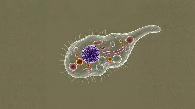 3D Animation of a Microscopic Amoeba Cell, Biology and Microbiology Concept