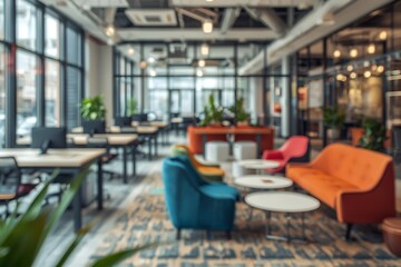 Fototapeta premium Generative AI Modern Cozy Lounge Interior with Stylish Furniture and Large Windows