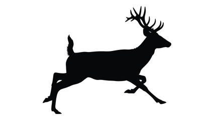 Obraz premium A black silhouette of a deer running isolated on white background, Vector