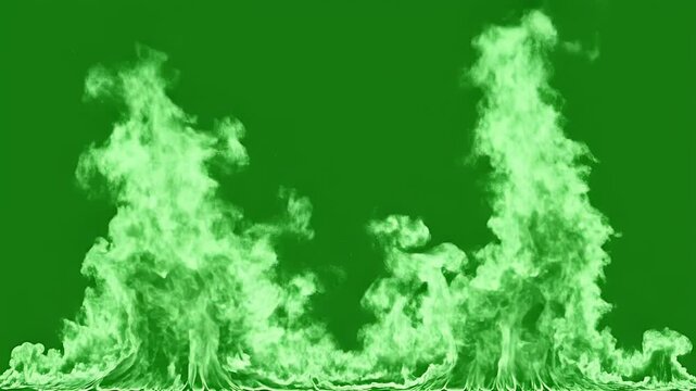 Glowing green flames dance against a verdant backdrop, creating a vibrant display of ethereal light