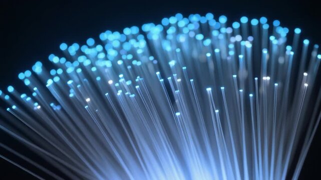 Glowing Blue Fiber Optic Cables Technology Generative AI
