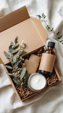 Modern Subscription Box Unboxing Scene With Neat Products in a Branded Box Placed on a Clean Surface Inside a Bright Home During Daylight Hours