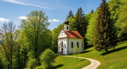 Fototapeta premium Idyllic Chapel in Bavaria - A Peaceful Retreat in Nature.