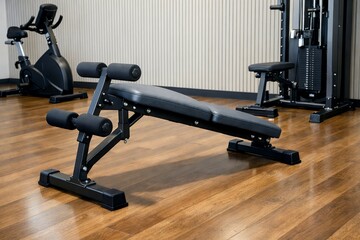 Obraz premium Empty modern gym interior with weight bench and exercise equipment