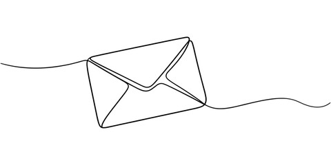 Paper envelope continuous one line drawing, Continuous one line drawing of envelope mail with paper airplane, Envelope mail with flying paper plane sending letter and email message concept vector © Creative Tania