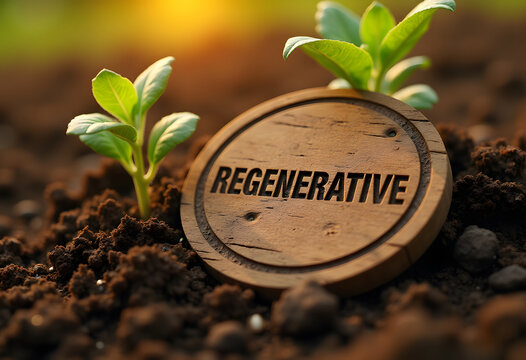 Regenerative agriculture concept with young plant growing in soil