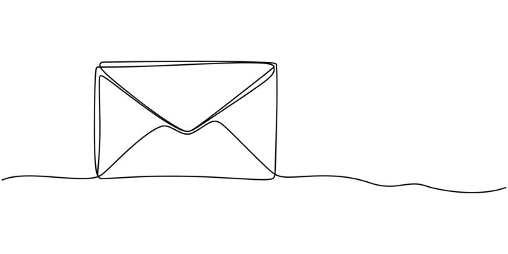 Paper envelope continuous one line drawing, Continuous one line drawing of envelope mail with paper airplane, Envelope mail with flying paper plane sending letter and email message concept vector