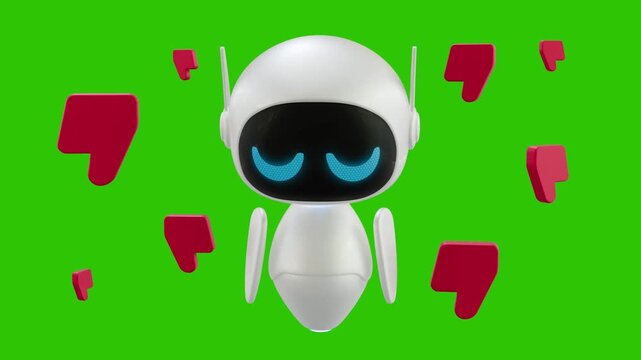 A sad AI assistant white robot receiving negative user feedback or low engagement metrics. He looks downcast as floating red thumbs down icons swirl around it on a green screen, showing disappointment