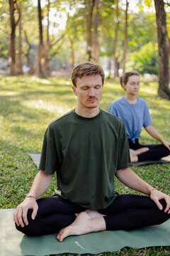 Meditation practice in a peaceful park during a sunny morning